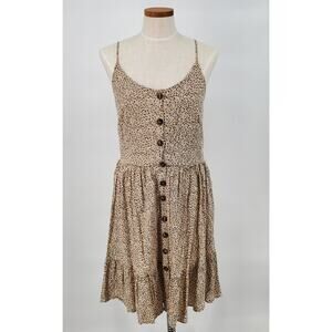 Japna Large Dress Button Down Pockets Leopard Cheetah Smocked Spaghetti Straps
